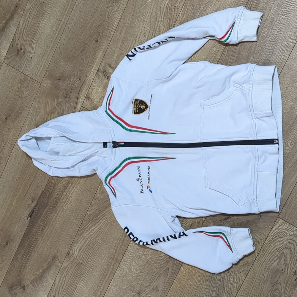 Automobili Lamborghini Squadra Corse Kids White Hoodie Size Medium